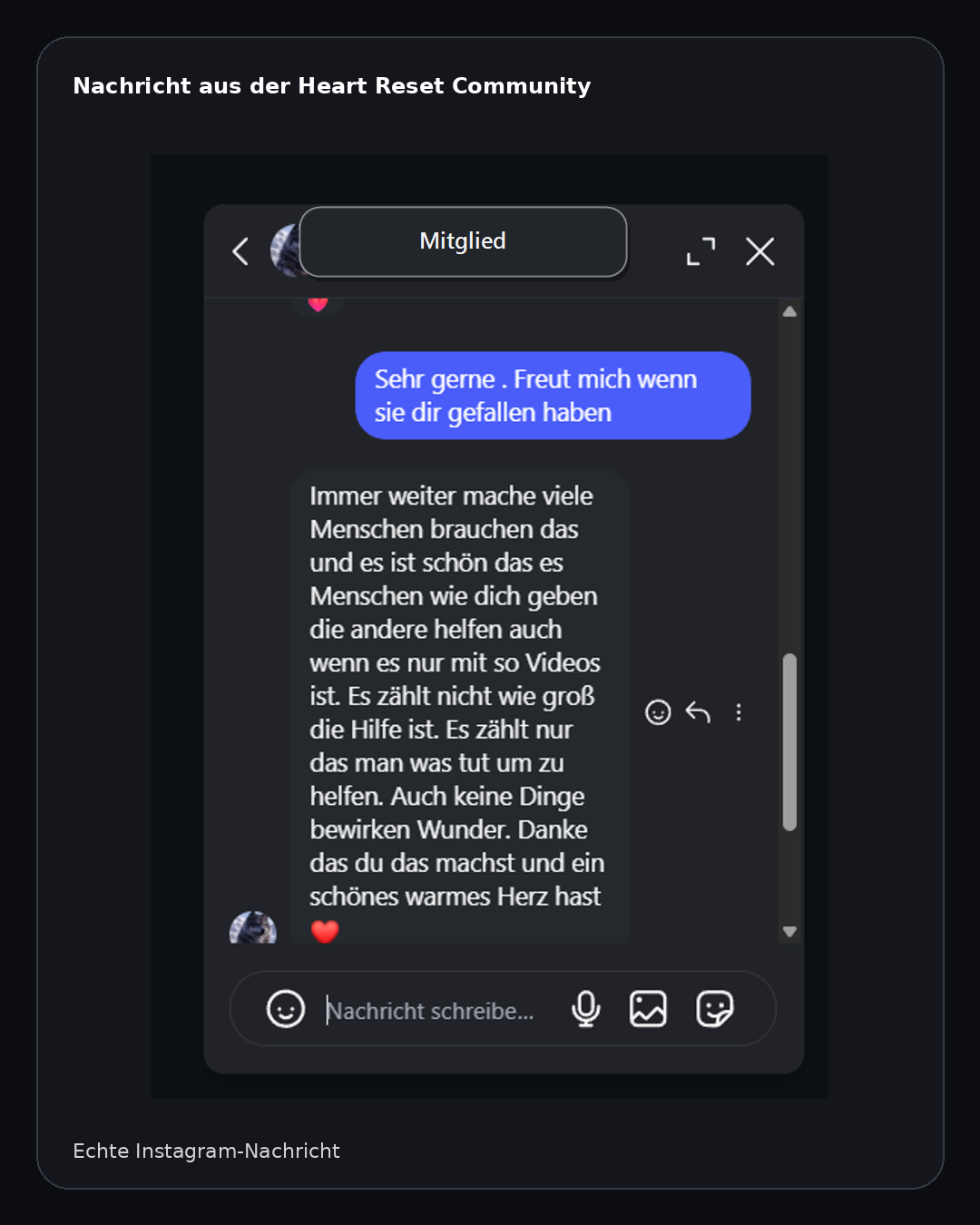 Nachricht aus der Heart Reset Community.