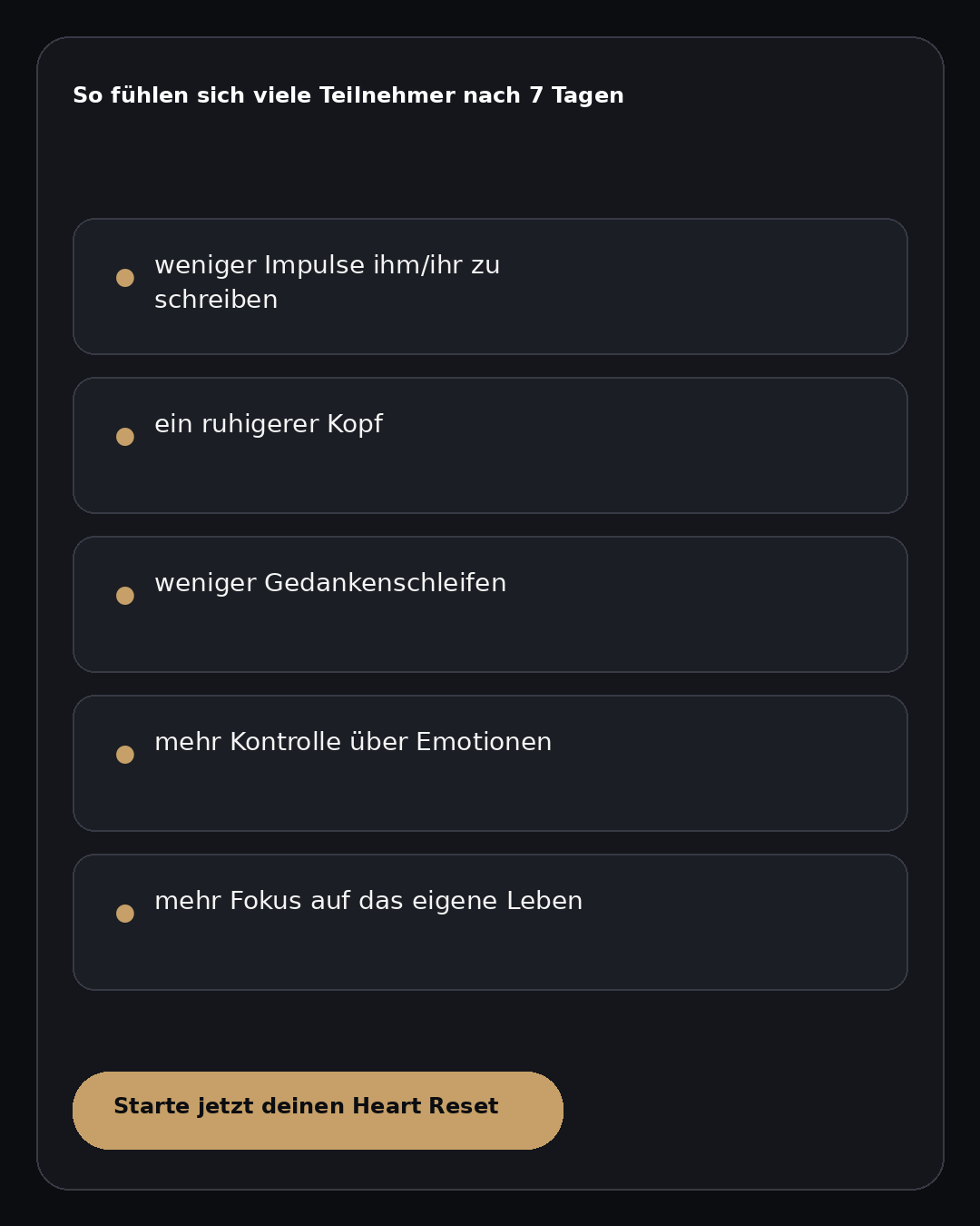 Beispielhafte Ergebnisansicht nach 7 Tagen Heart Reset.